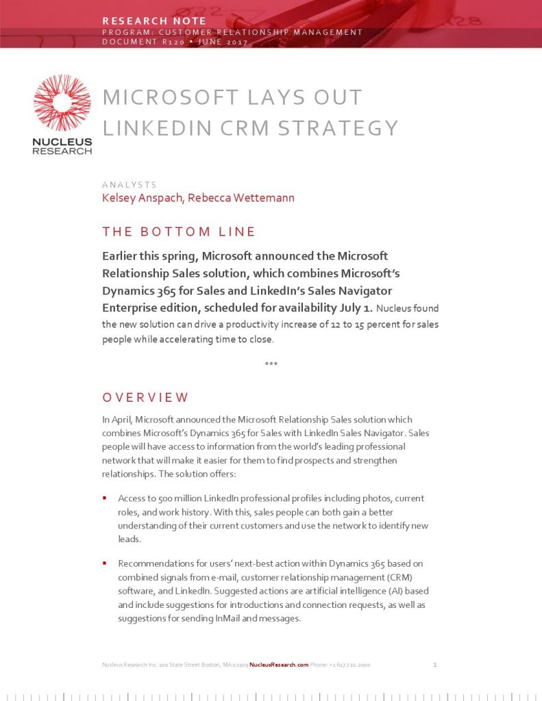 Nucleus Report: Microsoft Lays Out Linkedin CRM Stratrgy