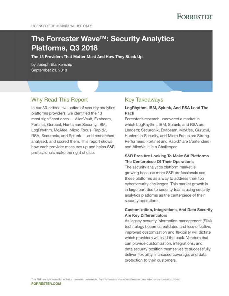 Forrester Security Analytics Platform Wave Report of 2018