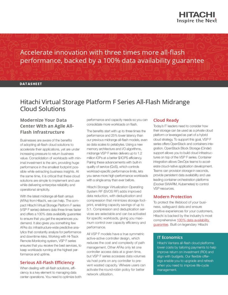 Hitachi Virtual Storage Platform F Series All-Flash Midrange Cloud Solutions