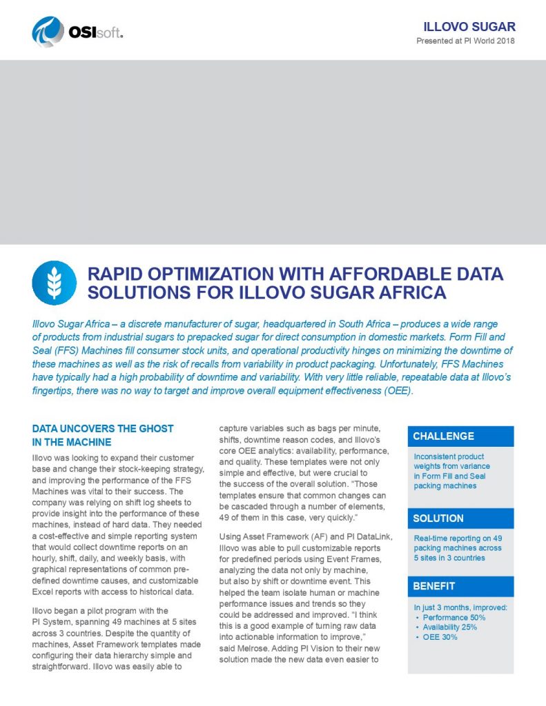 Rapid Optimization With Affordable Data Solutions For Illovo Sugar Africa