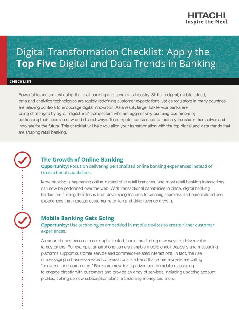 Digital Transformation Checklist: Apply the Top Five Digital and Data Trends in Banking