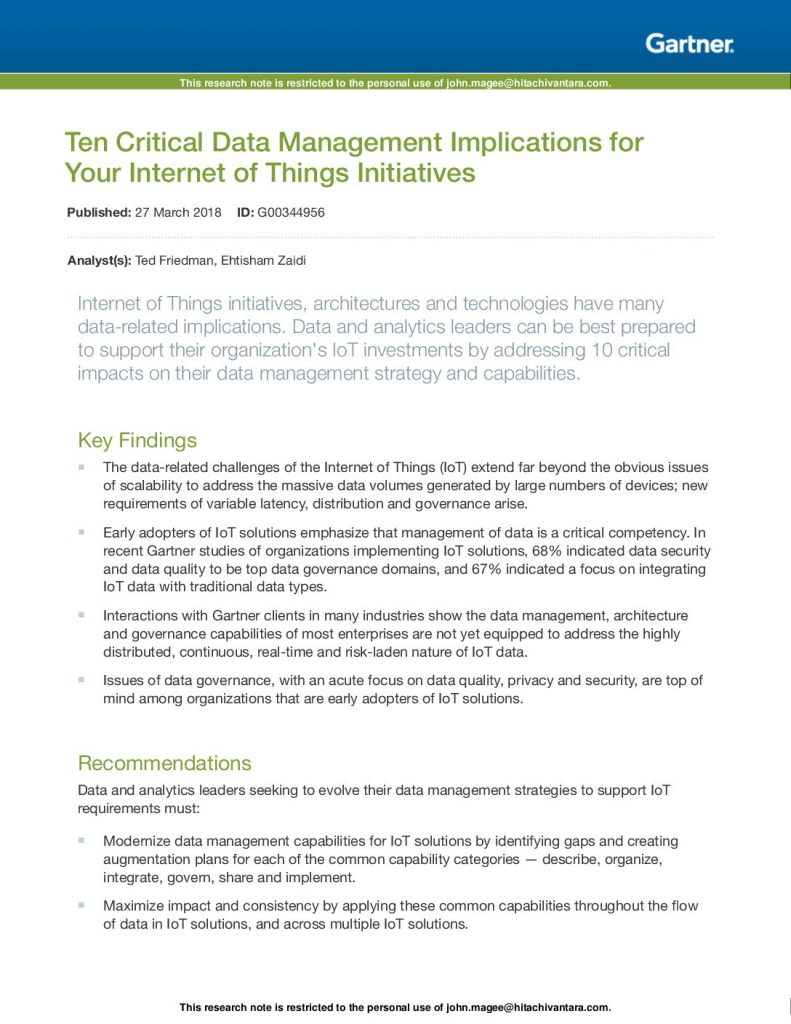 Ten Critical Data Management Implications for Your Internet of Things Initiatives