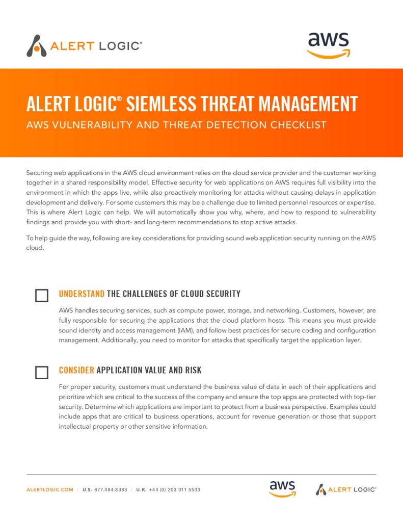 Siemless Threat Management AWS Vulnerablility and Threat Detection Checklist