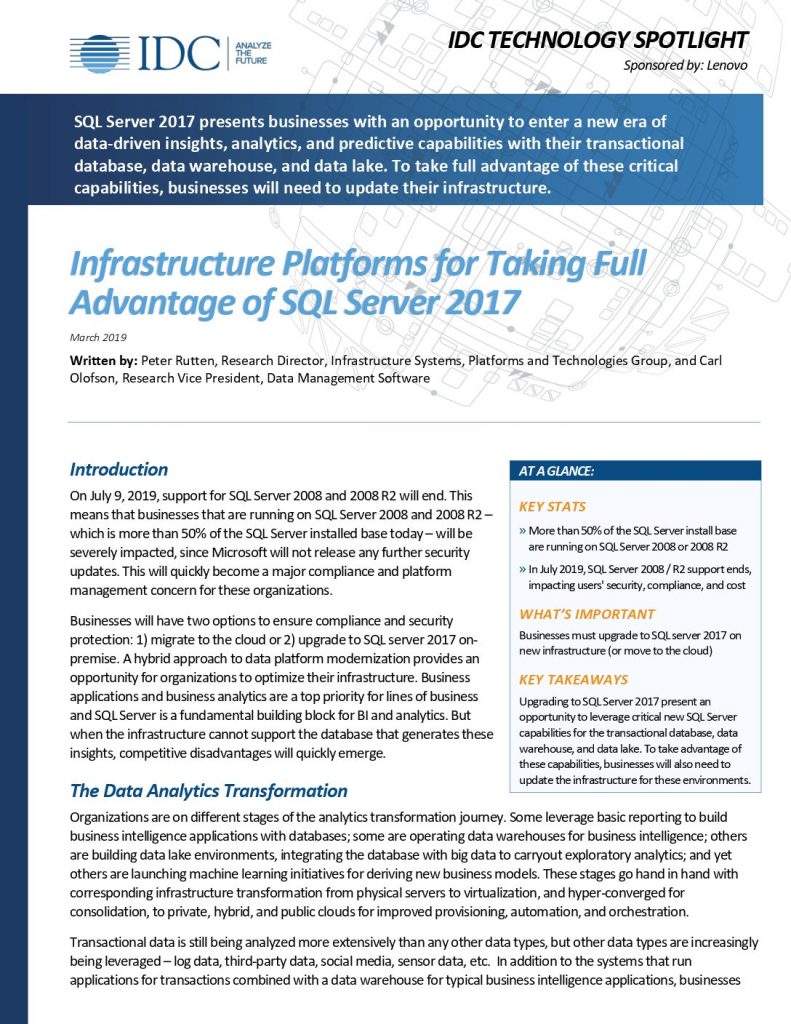 Infrastructure Platforms for Taking Full Advantage of SQL Server 2017