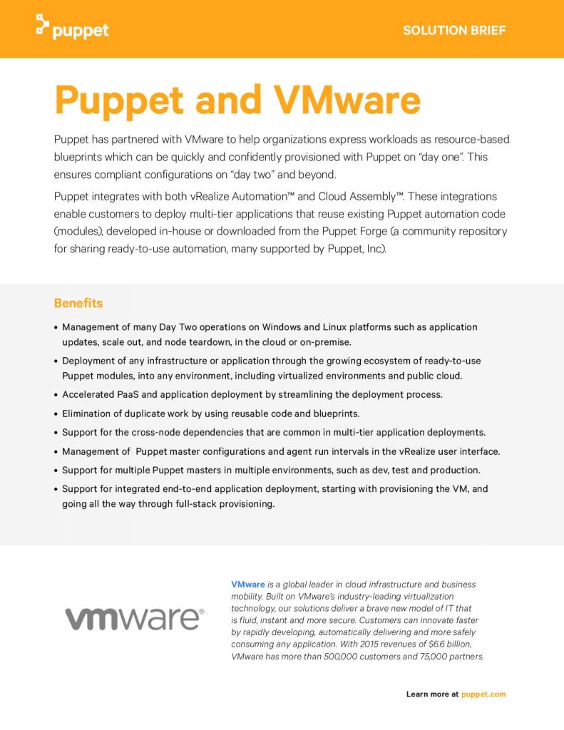 A Solution Brief Puppet and VMWare vRealize Automation