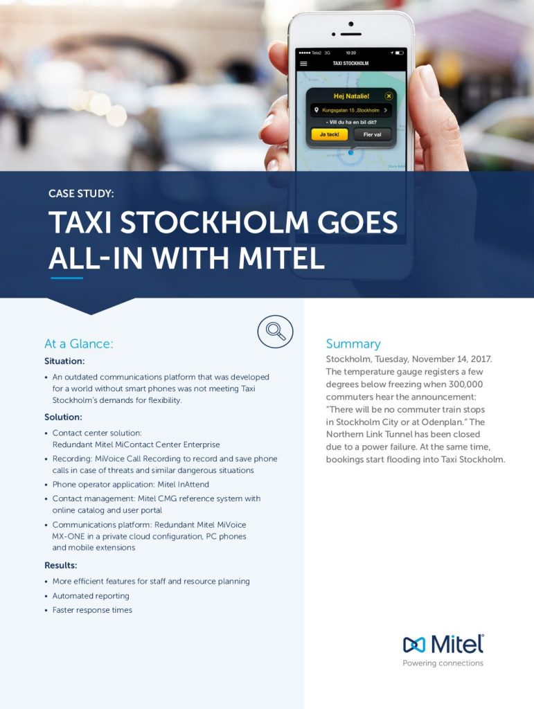 TAXI STOCKHOLM GOES ALL-IN WITH MITEL