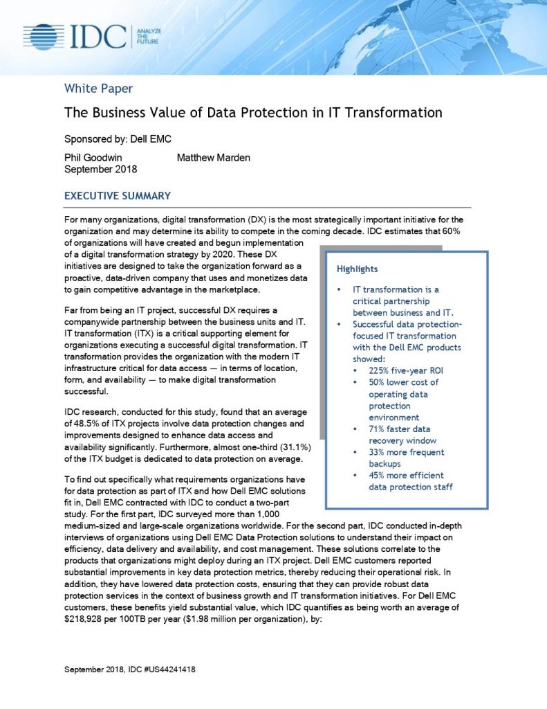 The Business Value of Data Protection in the IT Transformation
