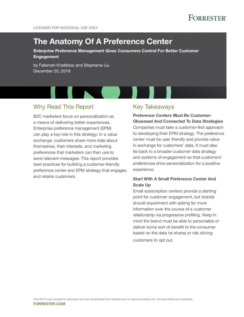 Forrester Report: The Anatomy of a Preference Center