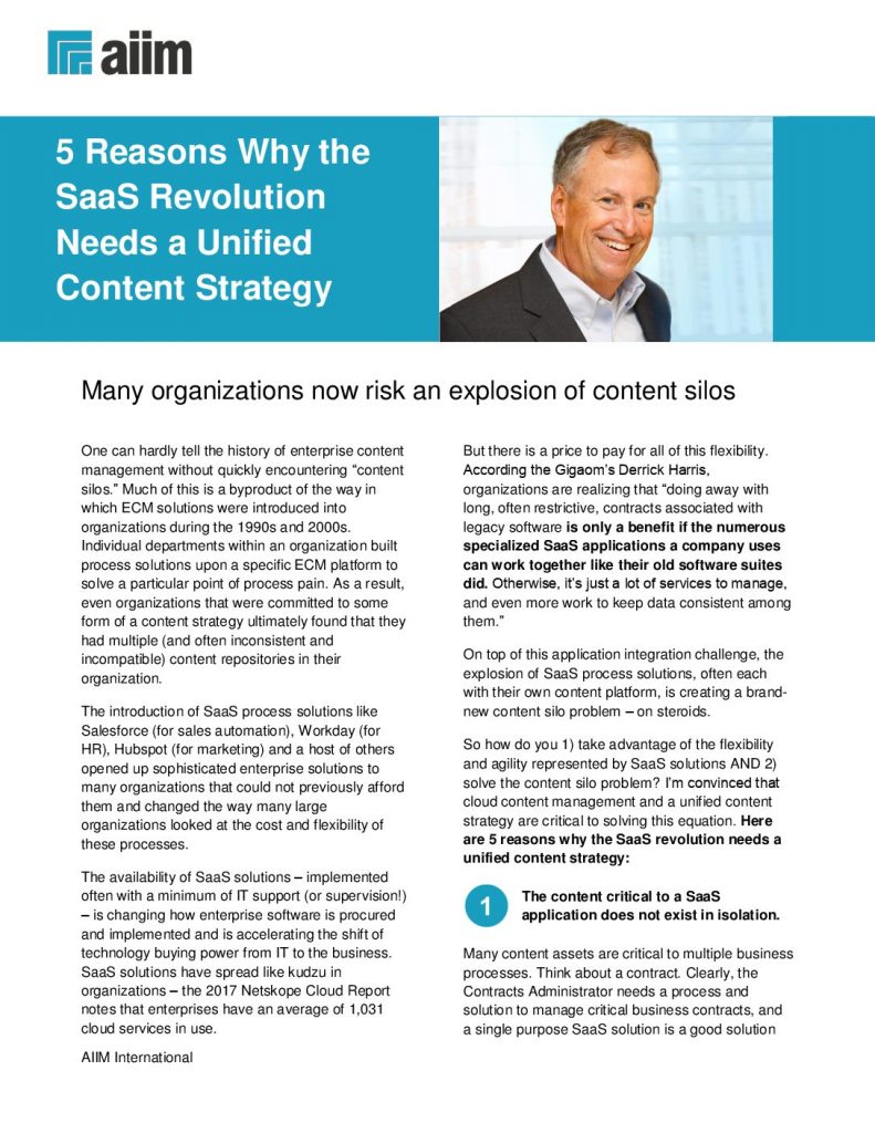 AIIM: 5 Reasons Why the SaaS Revolution Needs a Unified Content Strategy