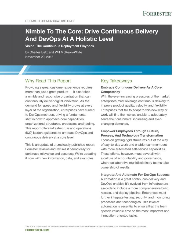 Forrester Report: Nimble to the Core: Drive Continuous Delivery and DevOps at a Holistic Level