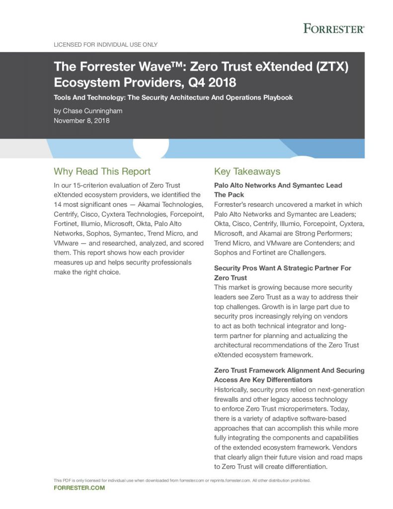 The Forrester Wave: Zero Trust eXtended (ZTX) Ecosystem Providers, Q4 2018