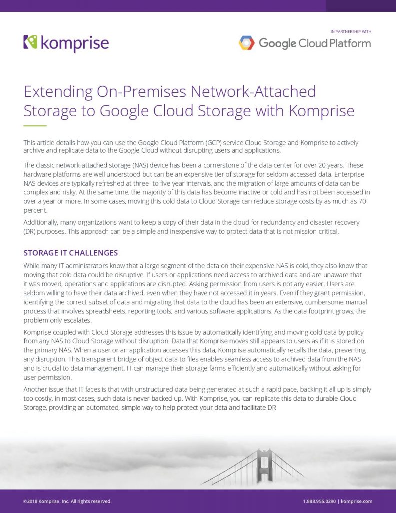 Extending On-Premises Network-Attached Storage to Google Cloud Storage with Komprise