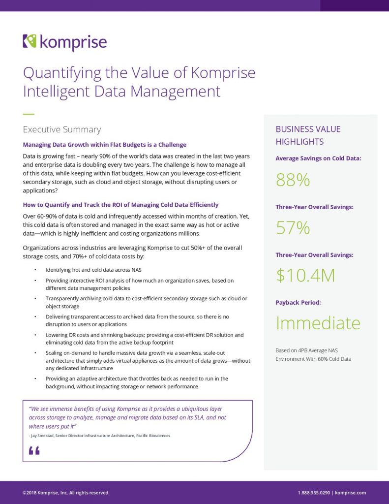 Quantifying the Value of a Komprise Intelligent Data Management