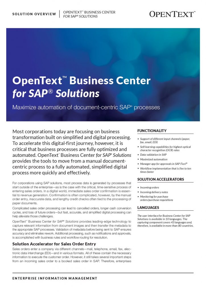 OpenText™  Business Center for SAP®  Solutions