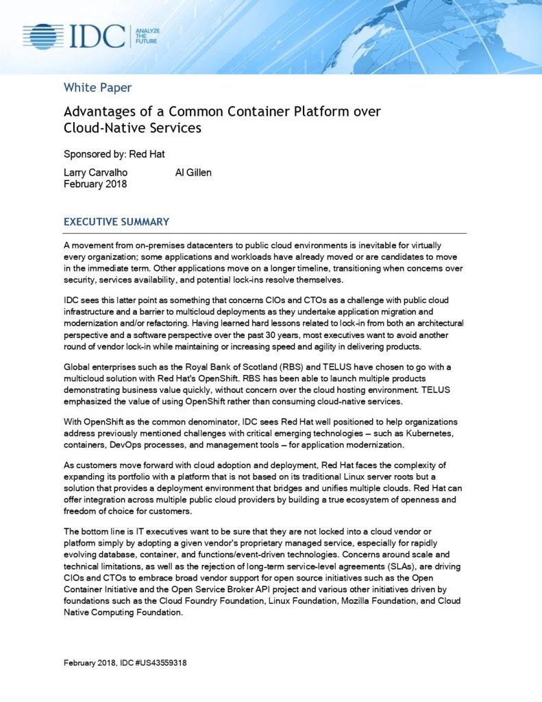 Advantages of a Common Container Platform over Cloud-Native Services