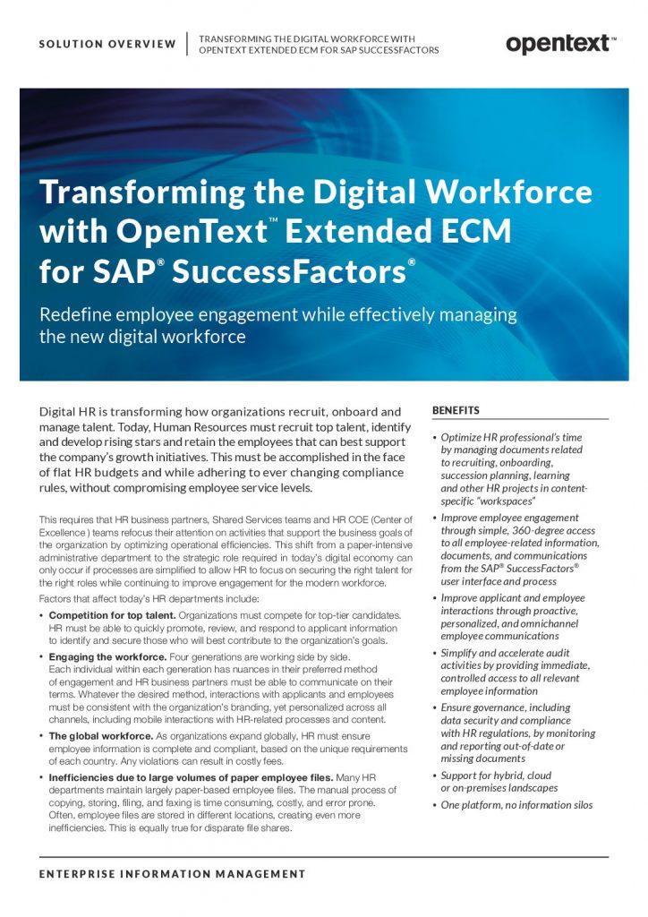 Transforming the Digital Workforce with OpenText TM Extended ECM for SAP®  SuccessFactors®