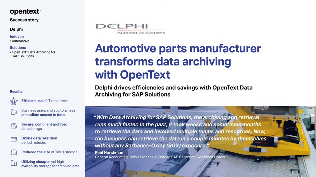 Automotive parts manufacturer transforms data archiving with OpenText