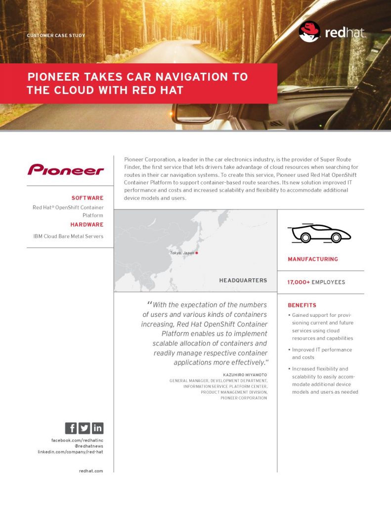 Pioneer Takes Car Navigation To The Cloud With Red Hat