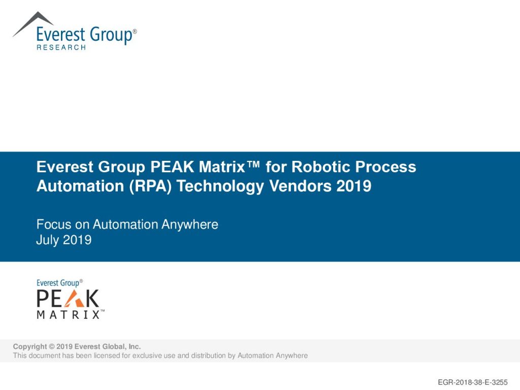 Everest Group PEAK Matrix for Robotic Process Automations (RPA) Technology Vendors 2019