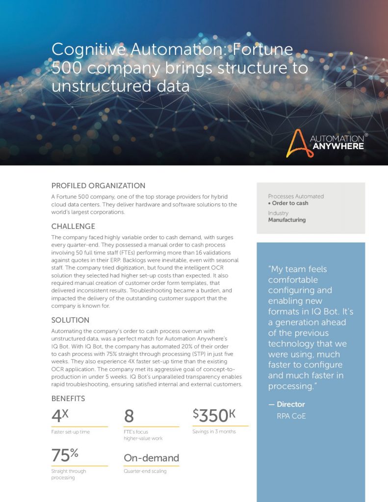 Cognitive Automation: Fortune 500 Company Brings Structure to Unstructured Data