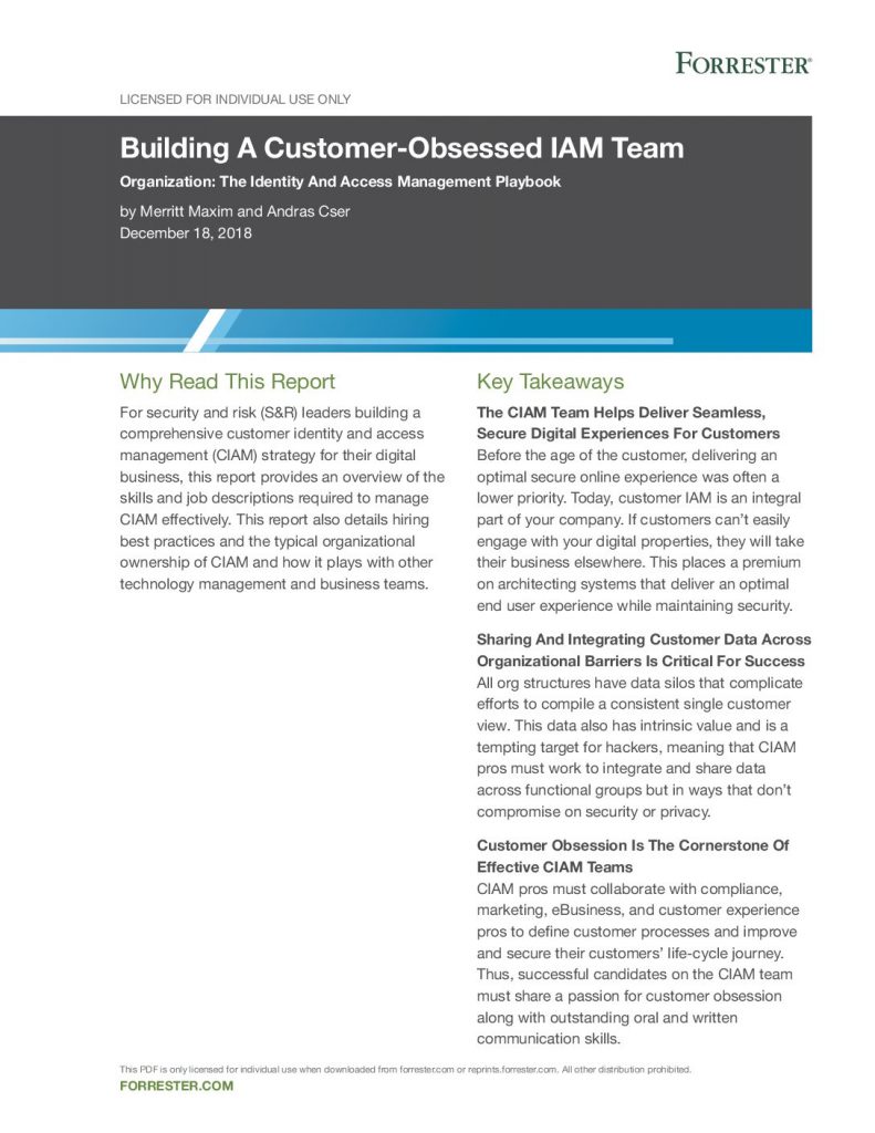 Forrester Report: Building A Customer-Obsessed IAM Team
