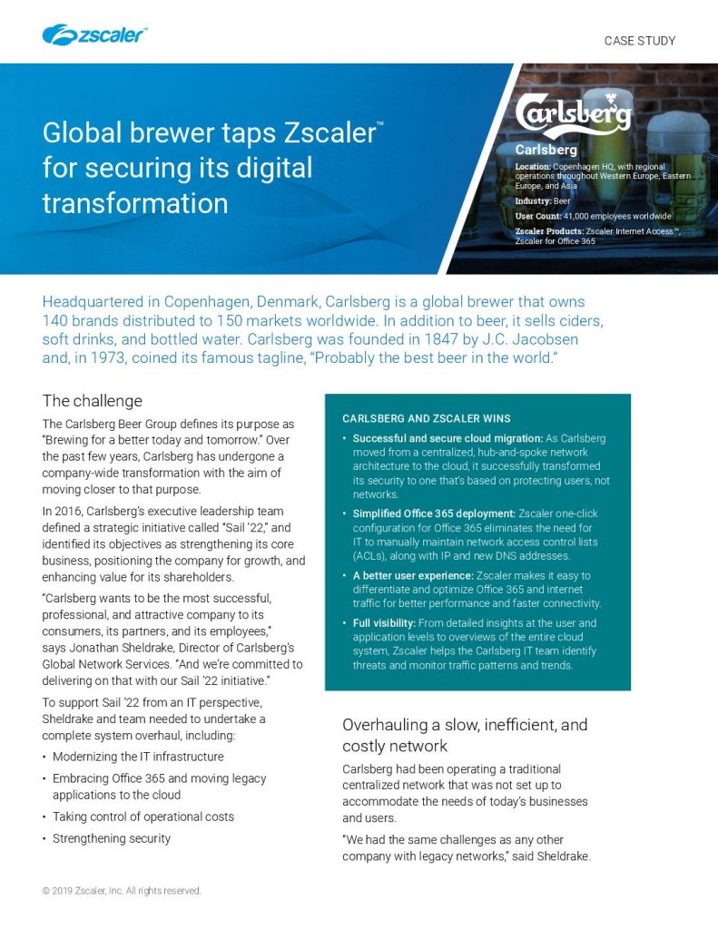 Carlsberg Taps Zscaler For Securing Its Digital Transformation