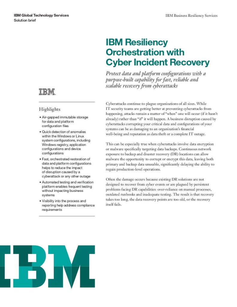 IBM Resiliency Orchestration with Cyber Incident Recovery