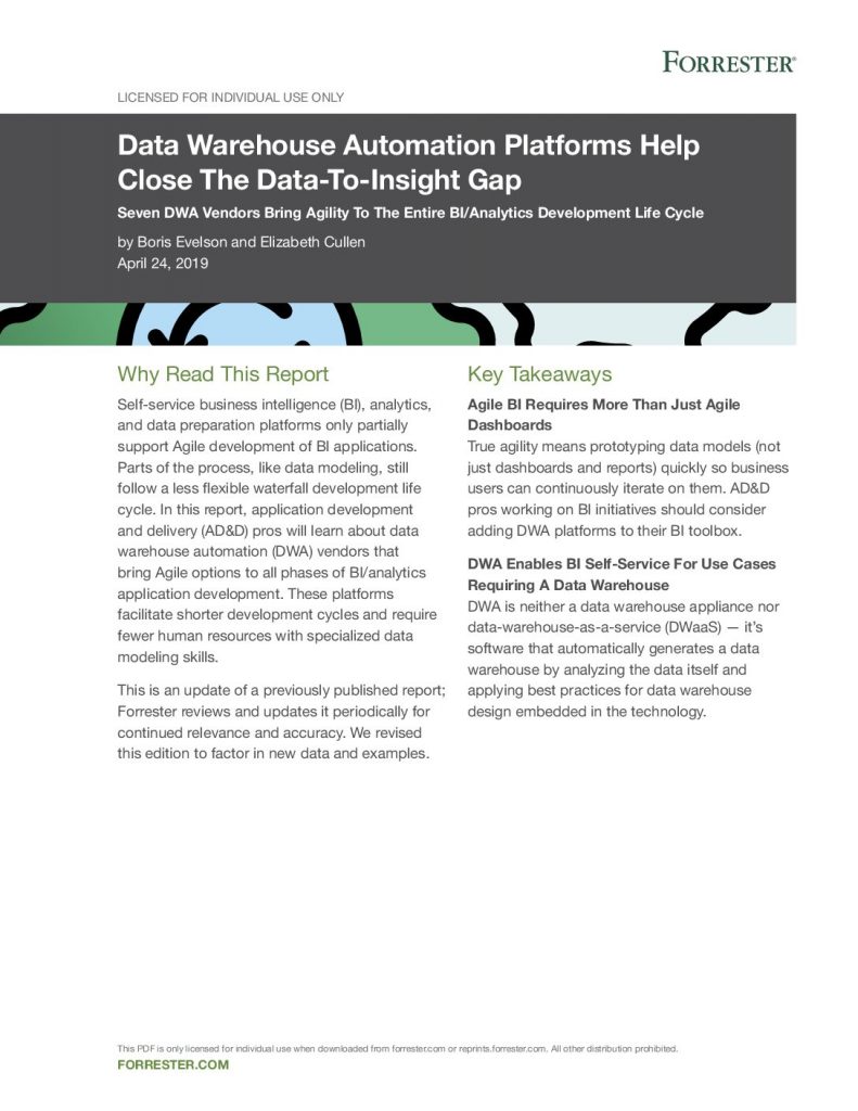 Forrester: Data Warehouse Automation Platforms Help Close the Data-to-Insights Gap