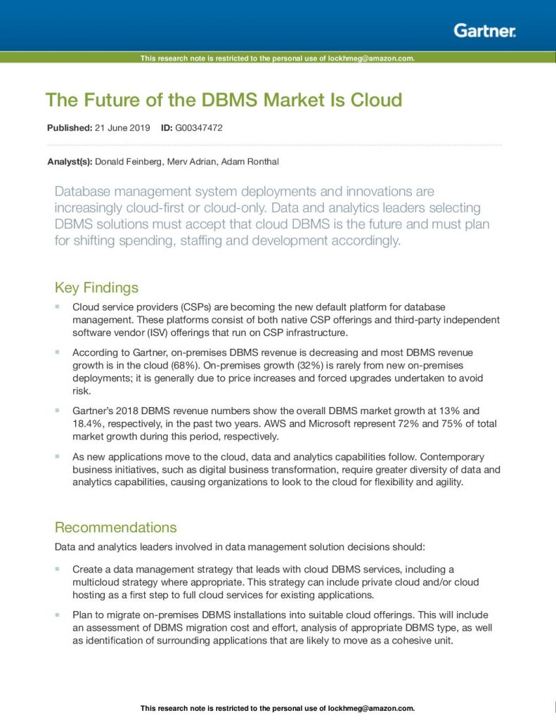 The Future of the DBMS Market is Cloud