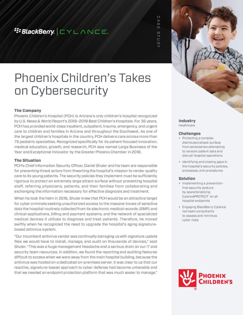 Phoenix Children’s Hospital: A BlackBerry Cylance Case Study