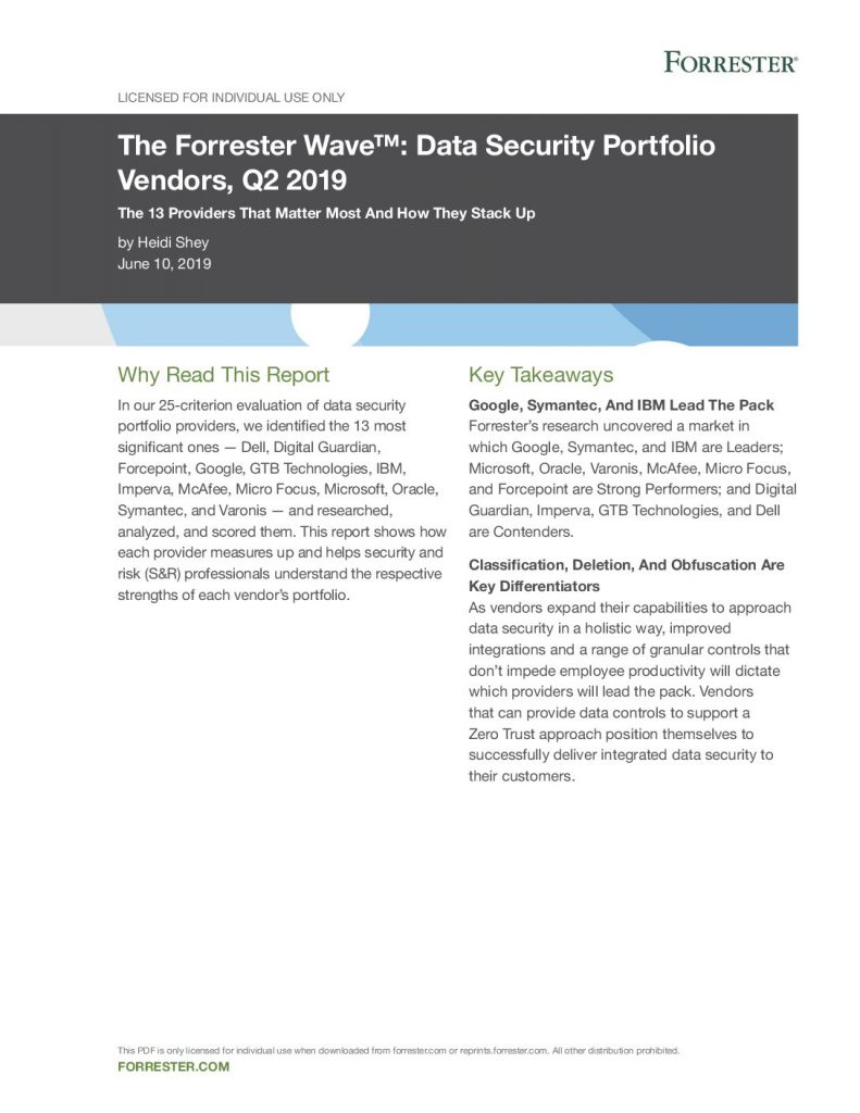 The Forrester Wave™: Data Security Portfolio Vendors, Q2 2019