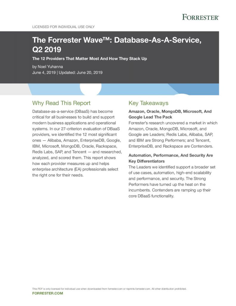 The Forrester Wave™: Database-As-A-Service, Q2 2019