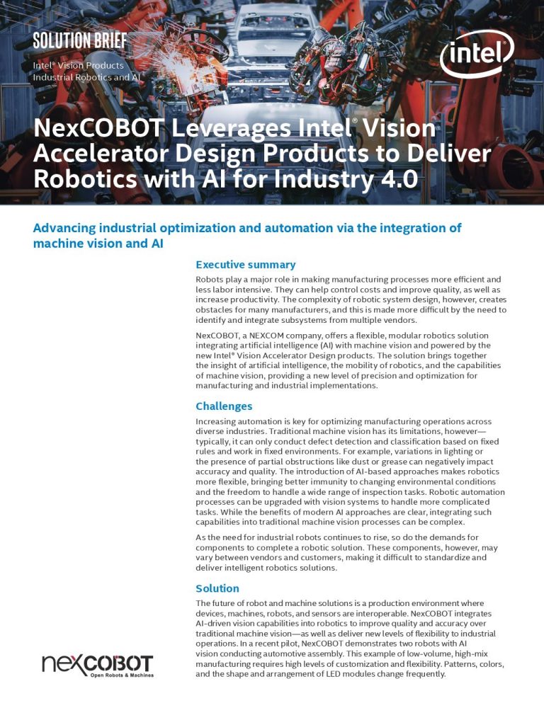 NexCOBOT Leverages Intel® Vision Accelerator Design Products to Deliver Robotics