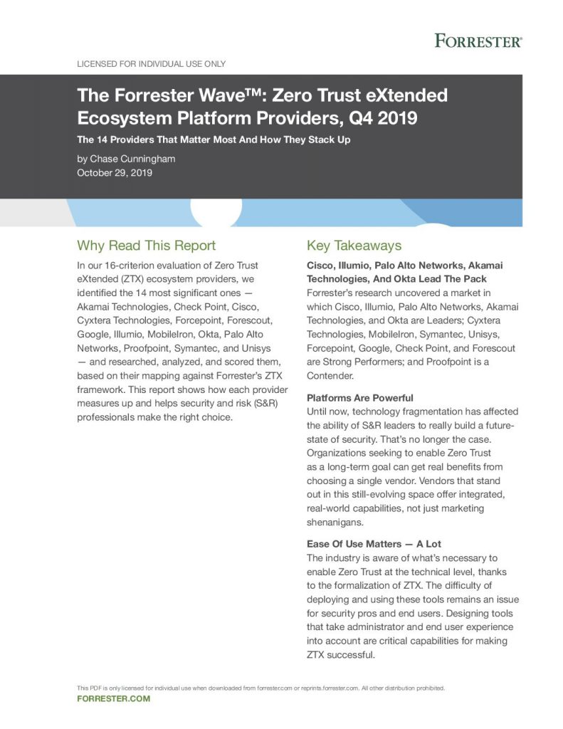 The Forrester Wave™: Zero Trust eXtended Ecosystem Platform Providers, Q4 2019