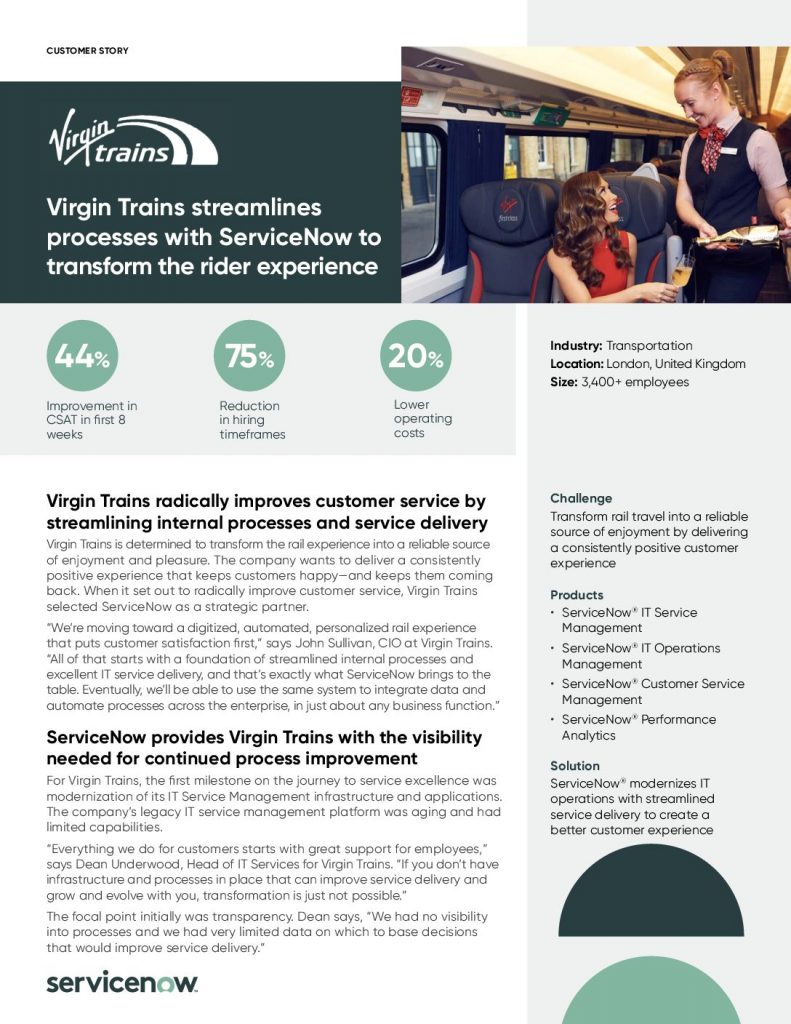 Virgin Trains streamlines processes with ServiceNow to transform the rider experience