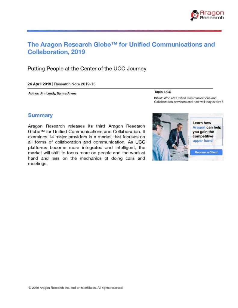 The Aragon Research Globe™ for Unified Communications and Collaboration, 2019