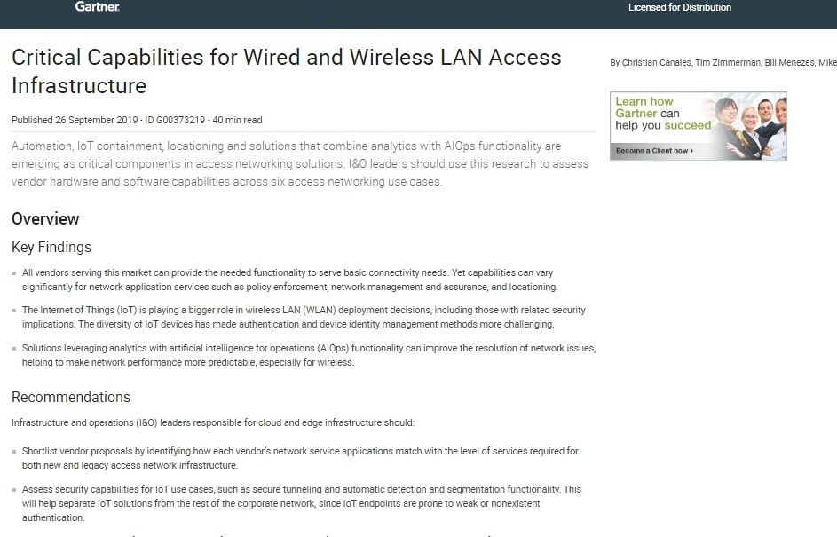 Critical Capabilities for Wired and Wireless LAN Access Infrastructure