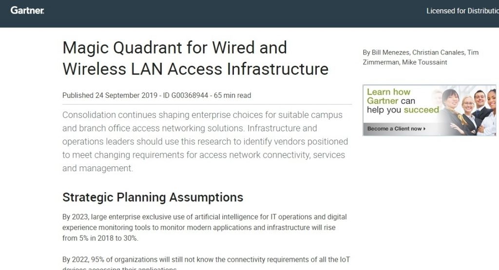 Magic Quadrant for Wired and Wireless LAN Access Infrastructure