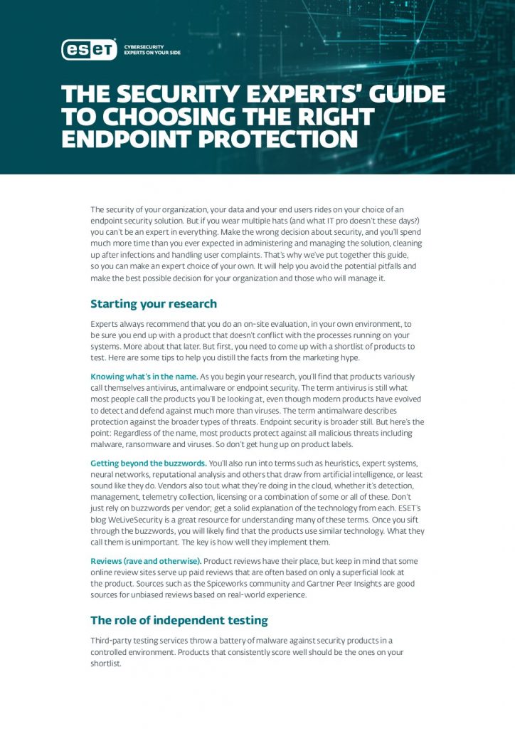 The Security Experts’ Guide to Choosing the Right Endpoint Protection