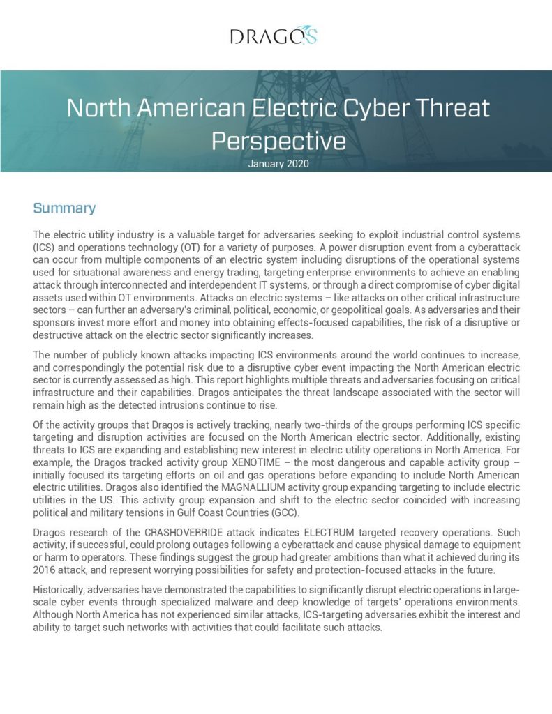 North American Electric Cyber Threat Perspective
