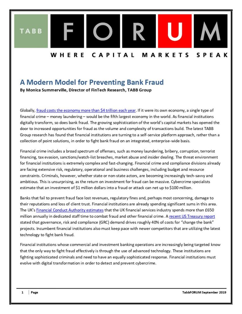 TABB Research: A Modern Model for Preventing Bank Fraud
