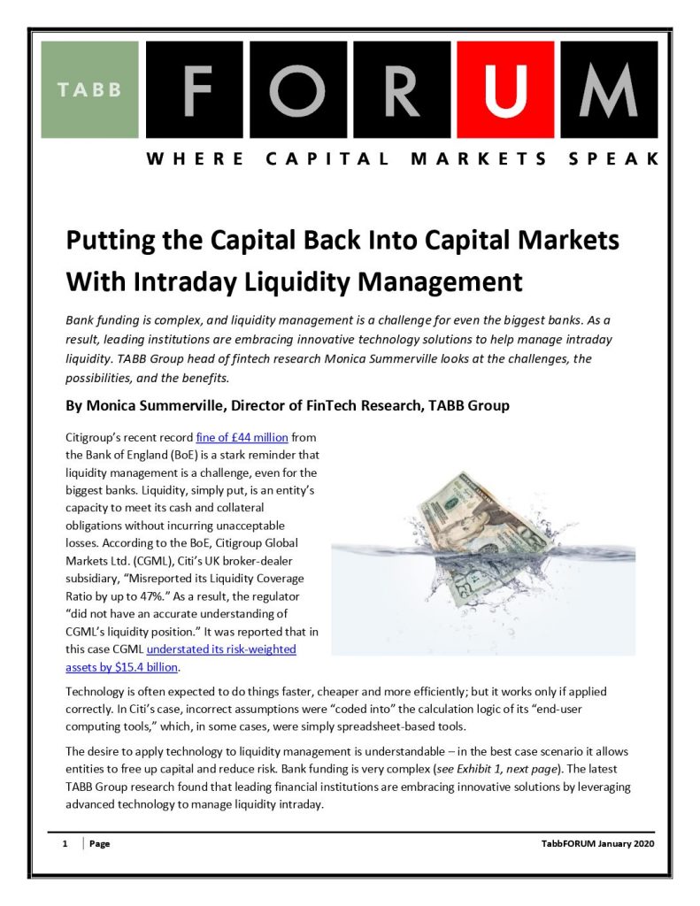 Put the Capital Bank into Capital Markets with Intraday Liquidity Management