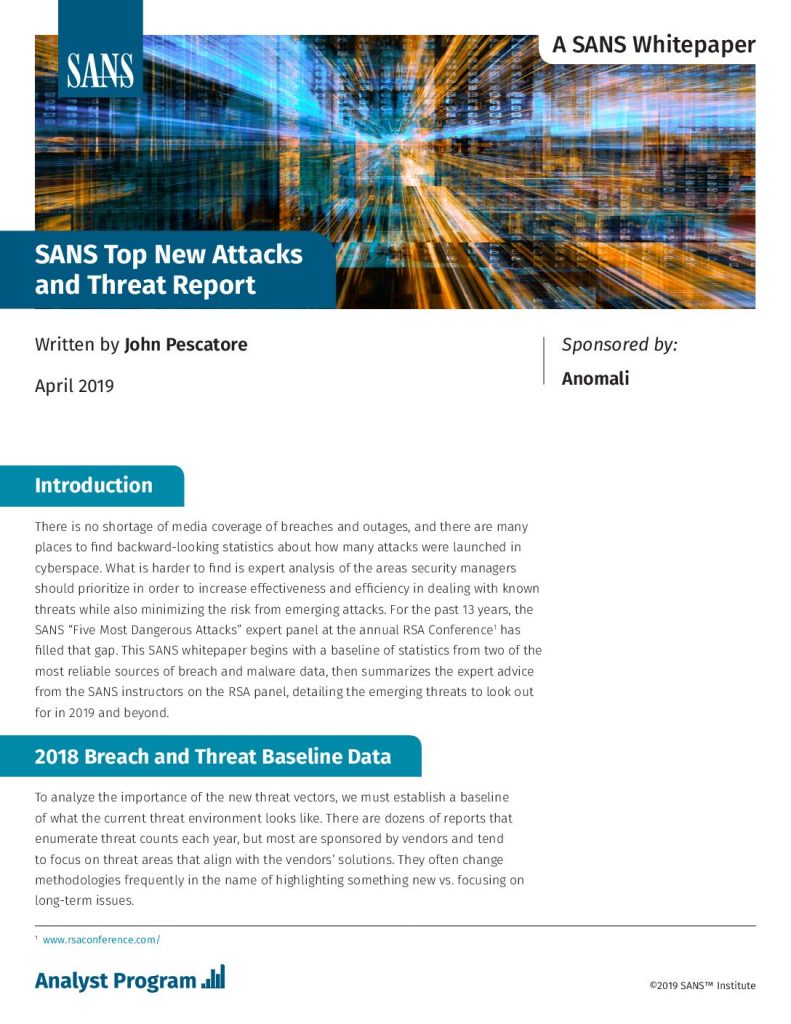 SANS 2019 Top New Attacks and Threat Report