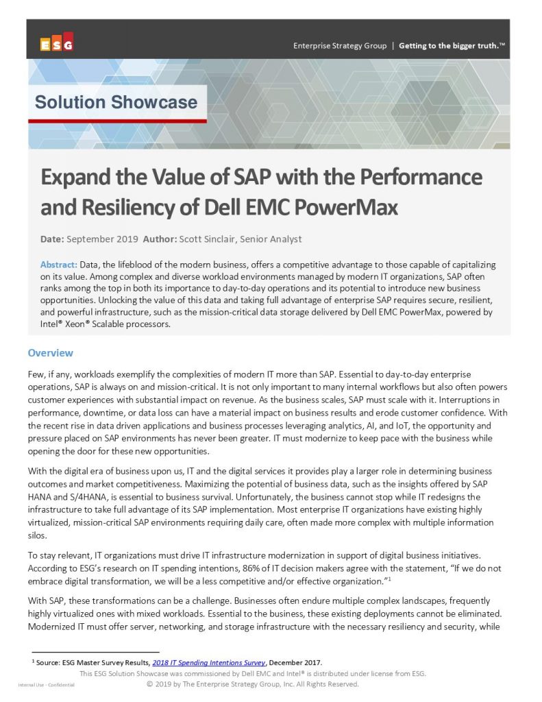 Expand the Value of SAP with the Performance and Resiliency of Dell EMC PowerMax