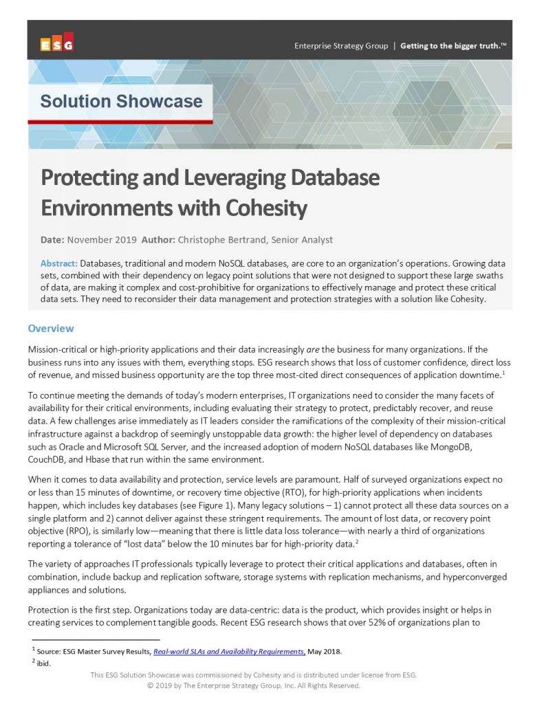 ESG Solution Showcase: Protecting and Leveraging Database Environments with Cohesity