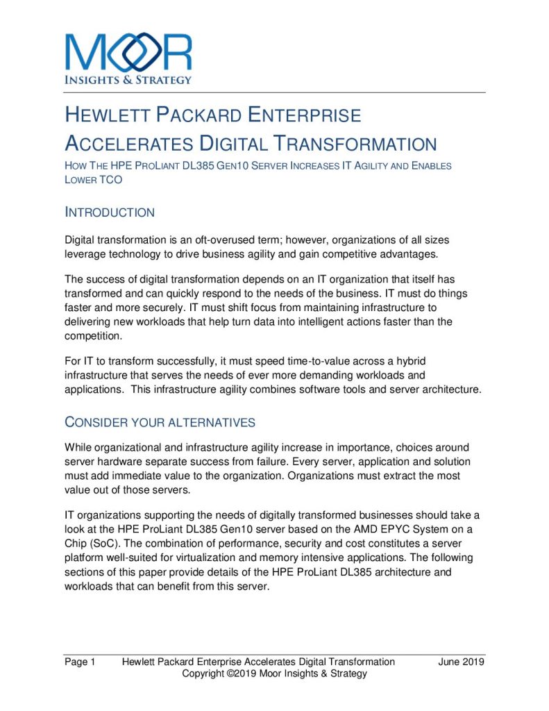 Moor Insights Paper: HPE Accelerates Digital Transformation