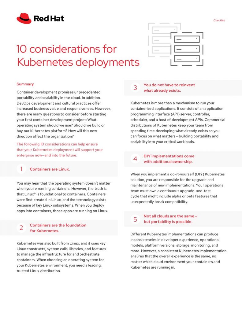 Checklist: 10 considerations for Kubernetes deployments