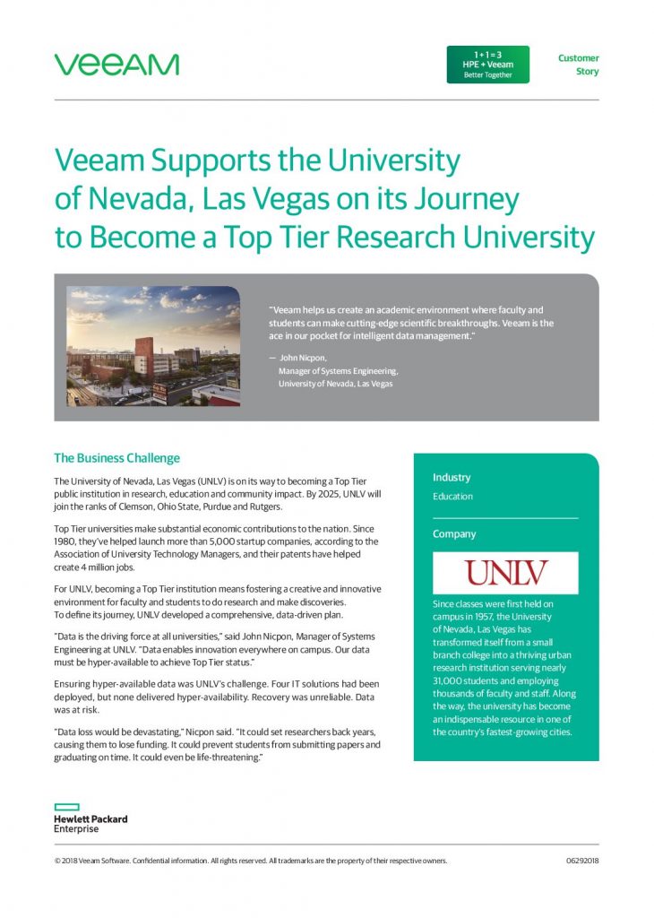 Veeam Supports UNLV on its Journey to Become a Top Tier Research University