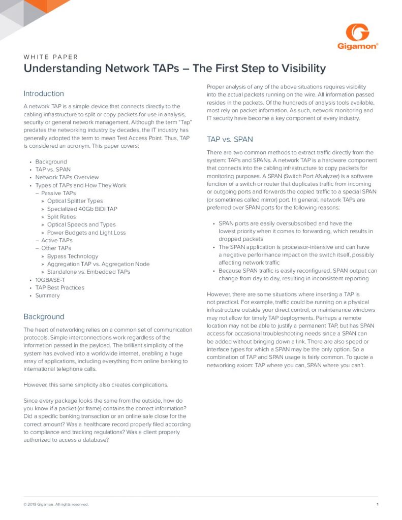 Understanding Network TAPs – The First Step to Visibility
